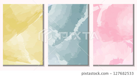 A set of watercolor banners. Watercolor cards in blue, yellow and pink colors. Abstract watercolor background collection.  127682533