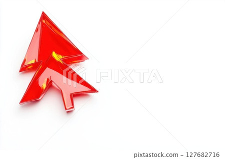 Two Red Arrows Point Upward and Success Concept, Bright Background 127682716