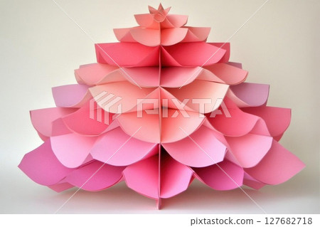 Paper Sculpture Showcasing Abstract Form and Vibrant Pink Hues, Geometric Concept 127682718