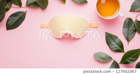 Enjoy Cup Of Tea with Eye mask for Calm And Peaceful Rest 127682867