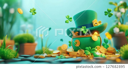 Celebrate Green Pot Overflowing With Lucky Charms, A Festive Holiday Theme 127682895