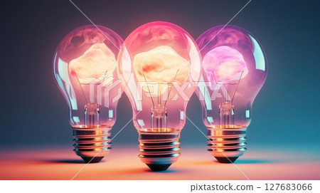 Ideas ignite, conceptual bulbs glowing with creativity and innovation theme. 127683066