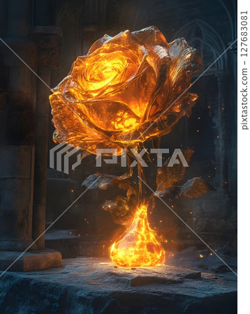 An_ancient_magical_rose_encased_in_glowing_amber 127683081