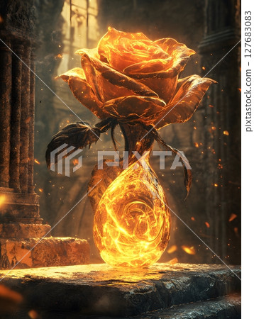 An_ancient_magical_rose_encased_in_glowing_amber 127683083