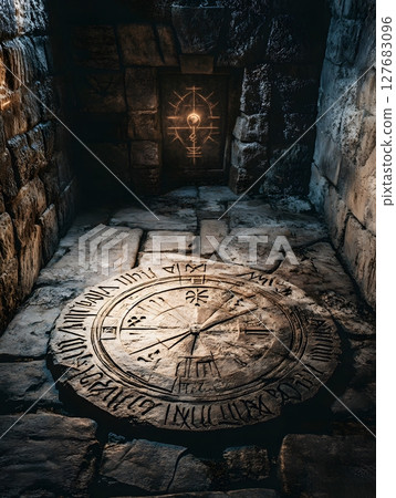 An_ancient_magical_sundial_carved_in_stone An_ancient_magical_sundial_carved_in_stone 127683096