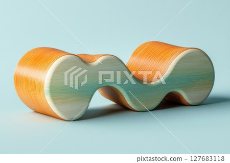 Sculptural form displays flowing waves with artistic wood grain texture design 127683118