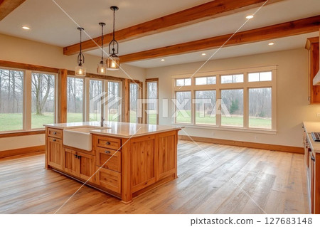 Sunlight Floods the Kitchen Island and Beams Above + Home Design Sunlight Floods the Kitchen Island and Beams Above + Home Design 127683148
