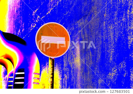 Red traffic sign traffic is prohibited on gray concrete. Red traffic sign traffic is prohibited on gray concrete. 127683501