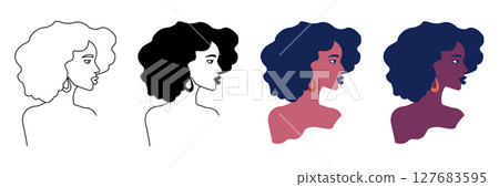 A beautiful African woman portrait. A stylish woman with a fro. A profile of a young African woman. 127683595