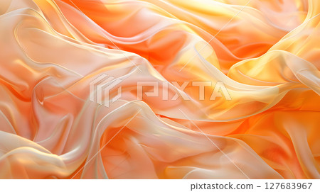 Closeup of vibrant orange and white fabric, resembling a bold art pattern 127683967