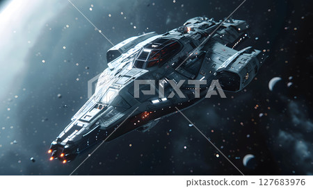 A Futuristic Spaceship Travels Across the Vast Depths of Space 127683976