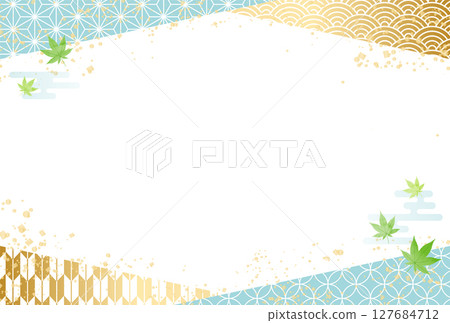Summer, midyear gift, summer greetings, light blue, Japanese pattern, background, frame 127684712