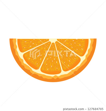 Juicy Orange Slice Vector Illustration. This vector illustration features a detailed half slice of a juicy orange. The design showcases a realistic cross-section of the fruit. Juicy Orange Slice Vector Illustration. This vector illustration features a detailed half slice of a juicy orange. The design showcases a realistic cross-section of the fruit. 127684785