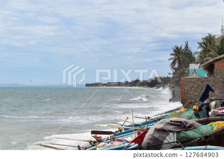 Waves Washing Phan Thiet Shore Waves Washing Phan Thiet Shore 127684903