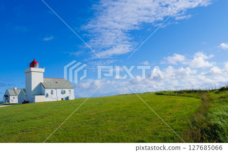 Obrestad lighthouse in Norway. 127685066