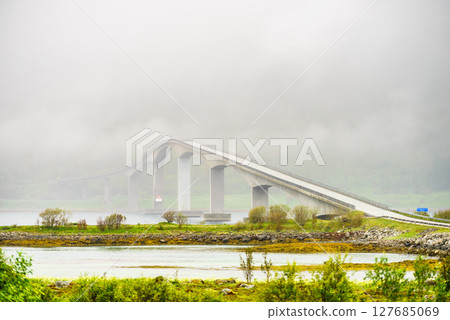 Bridge over fjord, Lofoten islands Norway 127685069