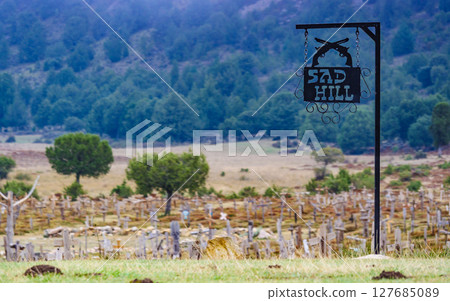 Sad Hill Cemetery. Tourist place in Spain. 127685089