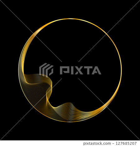 Futuristic golden circular ring. Luxury ring frame. Round border 127685207
