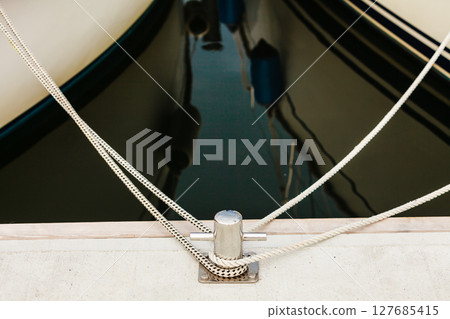 New metal harbor marina bolts with ropes 127685415