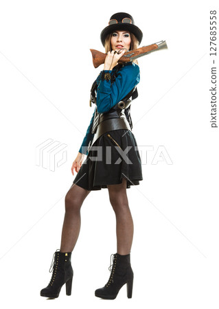 Steampunk girl with gun Steampunk girl with gun 127685558