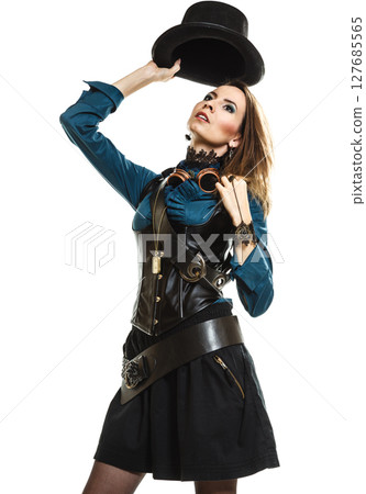 beautiful steampunk woman isolated. 127685565