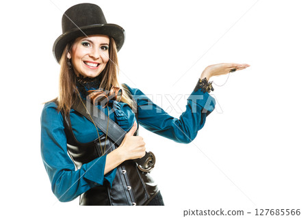 Cool girl in steampunk style. 127685566