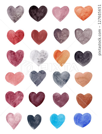 Hand drawn watercolor colorful hearts. Multicolored elements for your design. Big set Hand drawn watercolor colorful hearts. Multicolored elements for your design. Big set 127685651