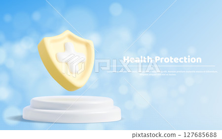 3D health protection scene with yellow shield 3D health protection scene with yellow shield 127685688