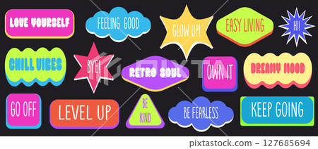 Bright y2k sticker set with motivational phrases 127685694