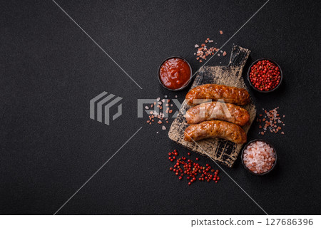 Grilled pork or beef sausages Grilled pork or beef sausages 127686396