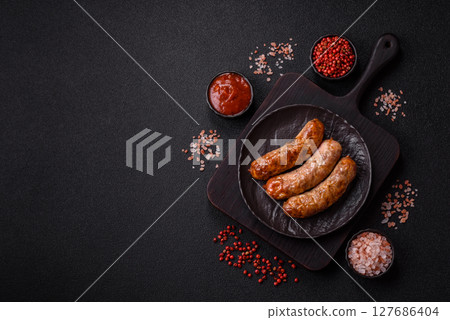 Grilled pork or beef sausages Grilled pork or beef sausages 127686404