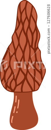 Hand Drawn Brown Morel Mushroom hand drawn illustration isolated on white background. Autumn forest harvest. Fall season flora 127686628