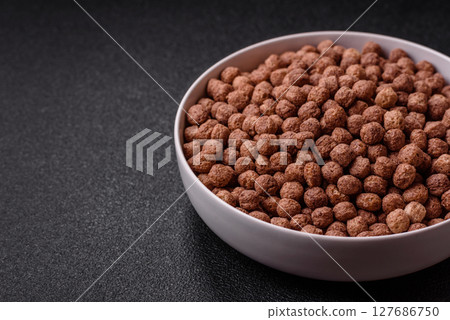 Cereal chocolate corn balls in a bowl Cereal chocolate corn balls in a bowl 127686750