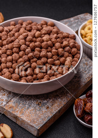 Cereal chocolate corn balls in a bowl Cereal chocolate corn balls in a bowl 127686757
