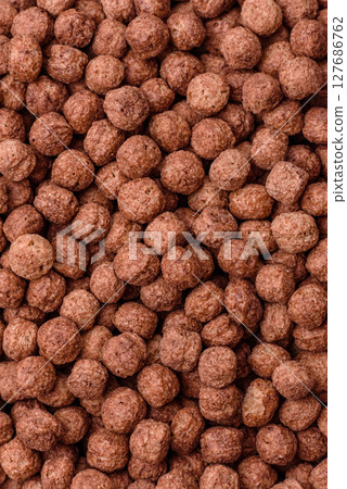 Cereal chocolate corn balls in a bowl Cereal chocolate corn balls in a bowl 127686762