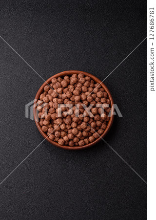 Cereal chocolate corn balls in a bowl Cereal chocolate corn balls in a bowl 127686781