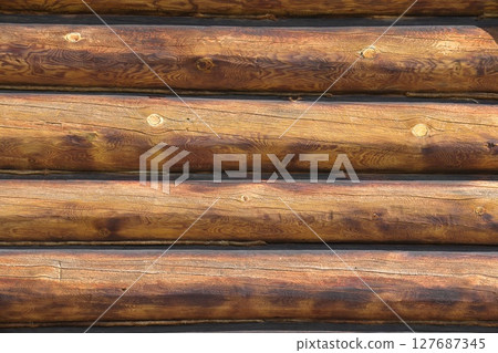 log wall. light wooden wall. environmentally friendly house. wooden blockhouse. wood fibers. 127687345