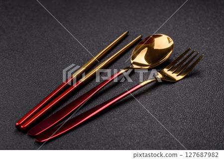 Fork, spoon, chopsticks set of kitchen utensils Fork, spoon, chopsticks set of kitchen utensils 127687982