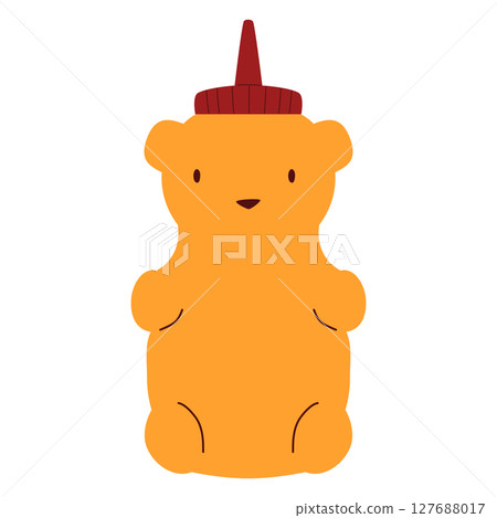 Cute cartoon bear shaped honey bottle. Animal packaging design. 127688017