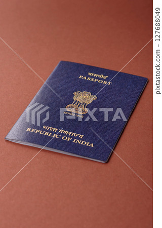 Indian passport for travelling, flying and doing business. India document 127688049