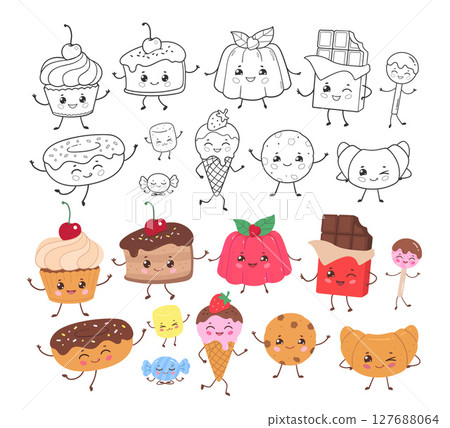 Cute dessert characters set Cute dessert characters set 127688064