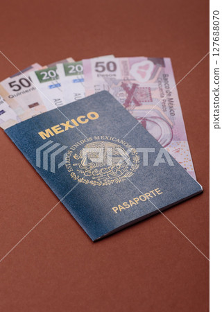 Mexican passport for travelling, flying and doing business. Mexico document 127688070
