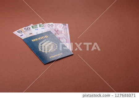 Mexican passport for travelling, flying and doing business. Mexico document 127688071