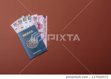 Mexican passport for travelling, flying and doing business. Mexico document 127688072