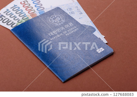 Korean passport for travelling, flying and doing business. South korea document 127688083