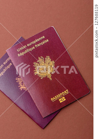 French passport for travelling, flying and doing business. France document French passport for travelling, flying and doing business. France document 127688119