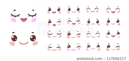 Kawaii cartoon face expressions set 127688127