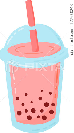 Cartoon bubble tea or pearl milk tea isolated on white 127688248
