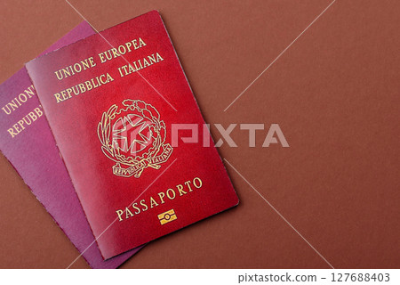 Italy passport for travelling, flying and doing business. Italian document Italy passport for travelling, flying and doing business. Italian document 127688403