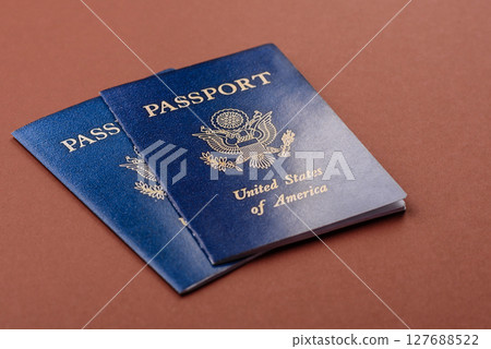 US passport for travelling, flying and doing business. USA document 127688522